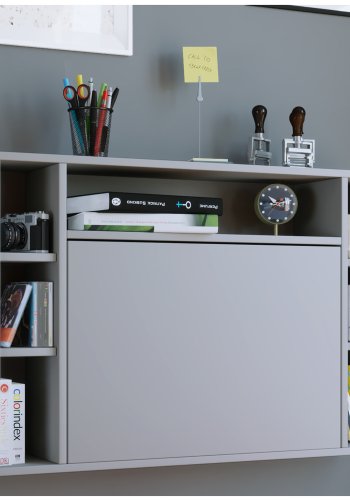 Wandila skrivebord til vegg, med hyller - grtt tre