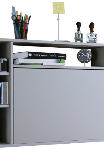 Wandila skrivebord til vegg, med hyller - grtt tre