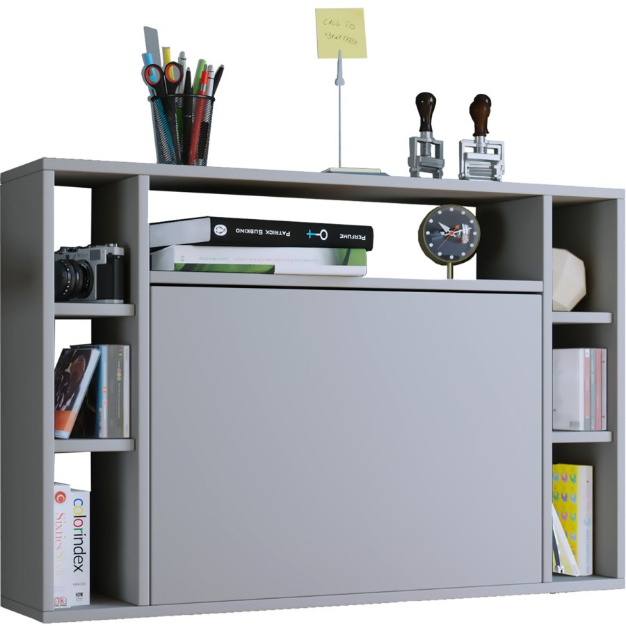 Wandila skrivebord til vegg, med hyller - grtt tre