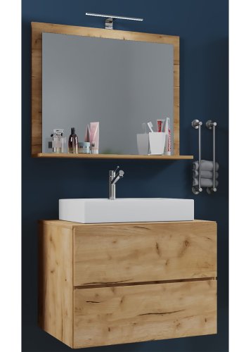 Lendas M baderomsmbelsett - speilglass, keramikk og naturlig melamin (sett med 3)