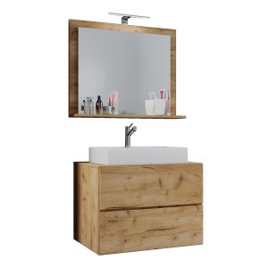 VCM NORDIC Lendas M badrumsmöbler set - spegelglas, keramik och naturlig melamin (set med 3)