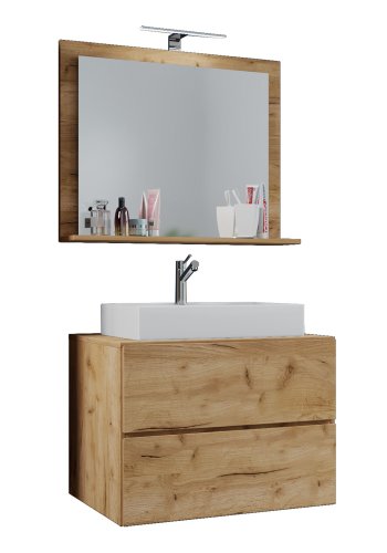 Lendas M baderomsmbelsett - speilglass, keramikk og naturlig melamin (sett med 3)