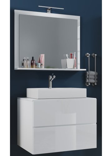 Lendas M baderomsmbelsett - speilglass, keramikk og hvit melamin (sett med 3)