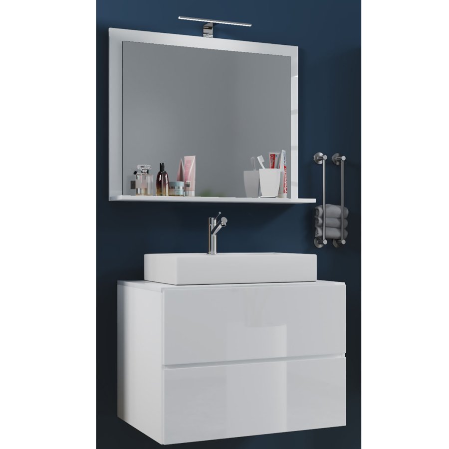 Lendas M baderomsmbelsett - speilglass, keramikk og hvit melamin (sett med 3)