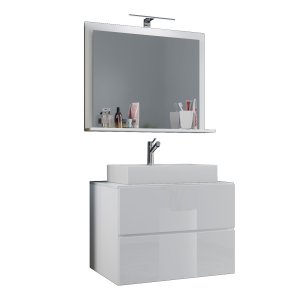 VCM NORDIC Lendas M badrumsmöbler set - spegelglas, keramik och vit melamin (set med 3)