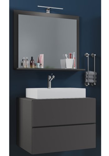 Lendas M baderomsmbelsett - speilglass, keramikk og antrasittgr melamin (sett med 3)