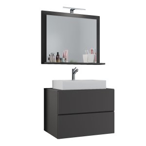 VCM NORDIC Lendas M badrumsmöbler set - spegelglas, keramik och antracitgr melamin (set om 3)
