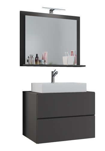 Lendas M baderomsmbelsett - speilglass, keramikk og antrasittgr melamin (sett med 3)