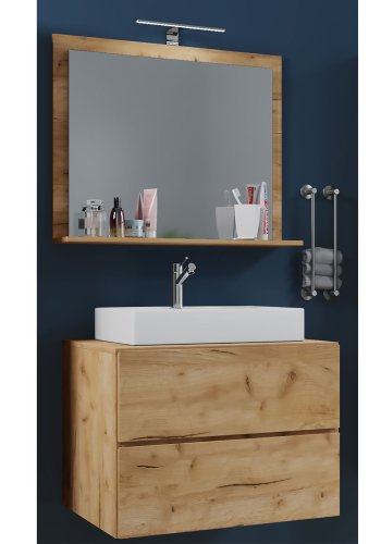 Lendas M baderomsmbelsett - speilglass, keramikk og naturlig melamin (sett med 3)