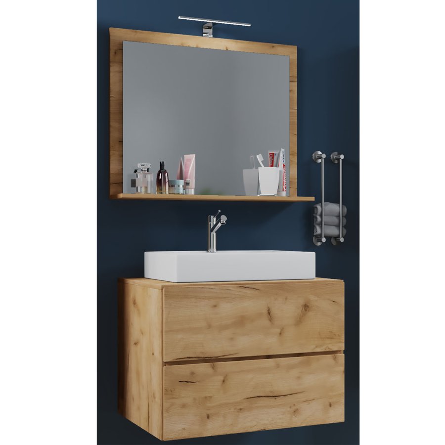 Lendas M baderomsmbelsett - speilglass, keramikk og naturlig melamin (sett med 3)