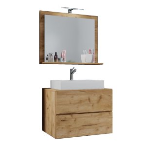 VCM NORDIC Lendas M badrumsmöbler set - spegelglas, keramik och naturlig melamin (set med 3)