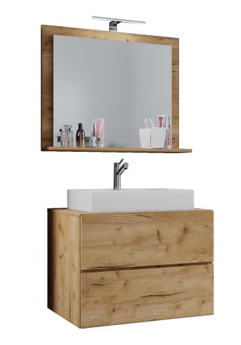 Lendas M baderomsmbelsett - speilglass, keramikk og naturlig melamin (sett med 3)