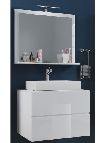 Lendas M baderomsmbelsett - speilglass, keramikk og hvit melamin (sett med 3)