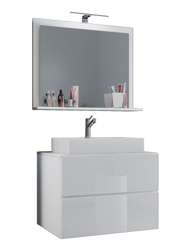 Lendas M baderomsmbelsett - speilglass, keramikk og hvit melamin (sett med 3)