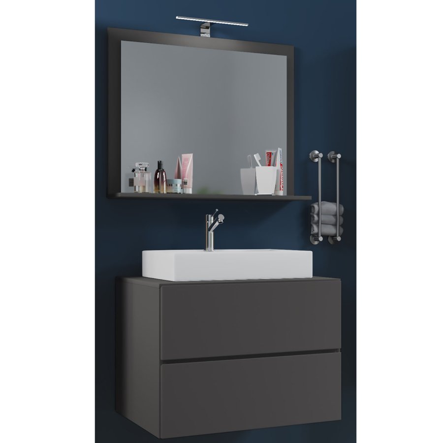 Lendas M baderomsmbelsett - speilglass, keramikk og antrasittgr melamin (sett med 3)