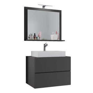 VCM NORDIC Lendas M badrumsmöbler set - spegelglas, keramik och antracitgr melamin (set om 3)