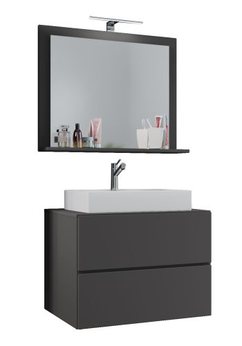 Lendas M baderomsmbelsett - speilglass, keramikk og antrasittgr melamin (sett med 3)