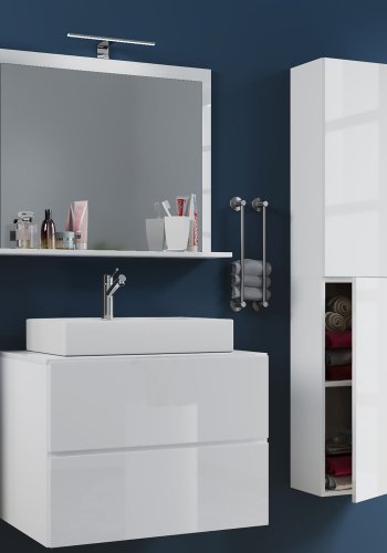 Lendas M baderomsmbelsett - speilglass, keramikk og hvit melamin (sett med 4)