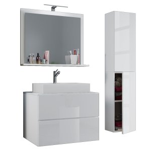 VCM NORDIC Lendas M badrumsmöbler set - spegelglas, keramik och vit melamin (set med 4)