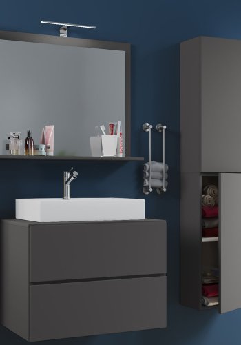 Lendas M baderomsmbelsett - speilglass, keramikk og antrasittgr melamin (sett med 4)