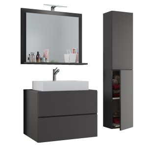 VCM NORDIC Lendas M badrumsmöbler set - spegelglas, keramik och antracitgr melamin (set om 4)