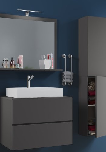 Lendas M baderomsmbelsett - speilglass, keramikk og antrasittgr melamin (sett med 4)