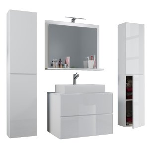 VCM NORDIC Lendas M badrumsmöbelset - spegelglas, keramik och vit melamin (set om 5)