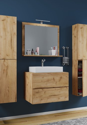 Lendas M baderomsmbelsett - speilglass, keramikk og naturlig melamin (sett med 5)