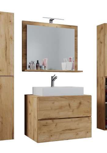 Lendas M baderomsmbelsett - speilglass, keramikk og naturlig melamin (sett med 5)