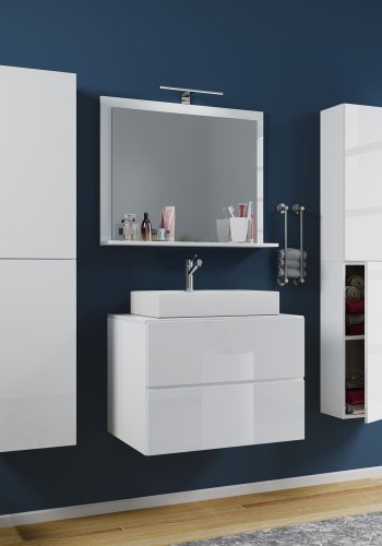 Lendas M baderomsmbelsett - speilglass, keramikk og hvit melamin (sett med 5)