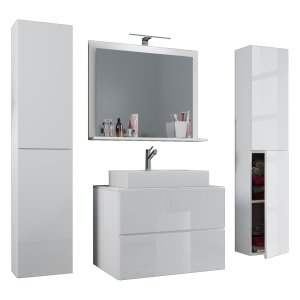VCM NORDIC Lendas M badrumsmöbelset - spegelglas, keramik och vit melamin (set om 5)