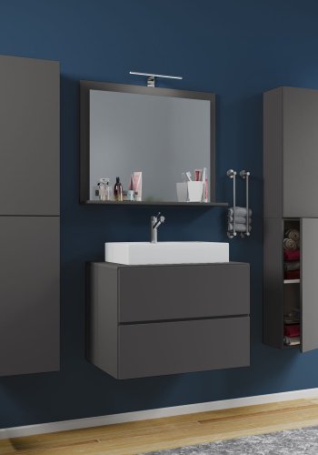 Lendas M baderomsmbelsett - speilglass, keramikk og antrasittgr melamin (sett med 5)