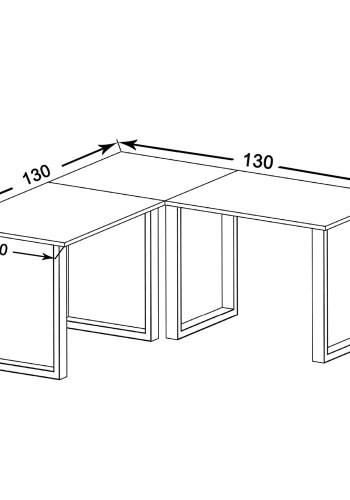 Lona U-foot hjrne skrivebord - naturlig tre og slvgr metall (130x130x50) 