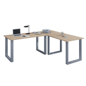 Lona U-foot hjrne skrivebord - naturlig tre og slvgr metall (130x130x50) 