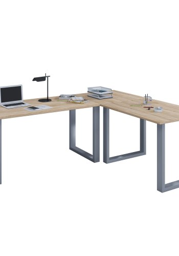 Lona U-foot hjrne skrivebord - naturlig tre og slvgr metall (130x130x50) 