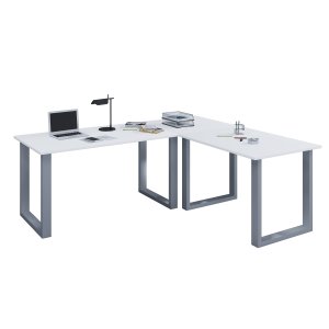 Lona U-foot hjrne skrivebord - hvitt tre og slvgr metall (160x130x50)