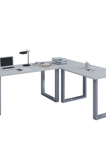 Lona U-foot hjrne skrivebord - grtt tre og slvgr metall (160x160x50)