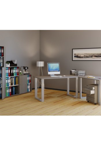 Lona U-foot hjrne skrivebord - grtt tre og slvgr metall (160x160x50)