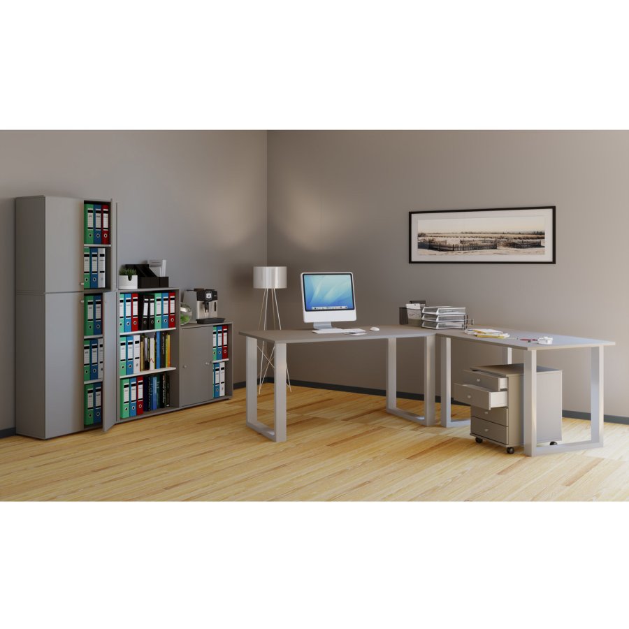 Lona U-foot hjrne skrivebord - grtt tre og slvgr metall (160x160x50)