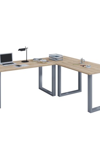 Lona U-foot hjrne skrivebord - naturlig tre og slvgr metall (190x130x50) 