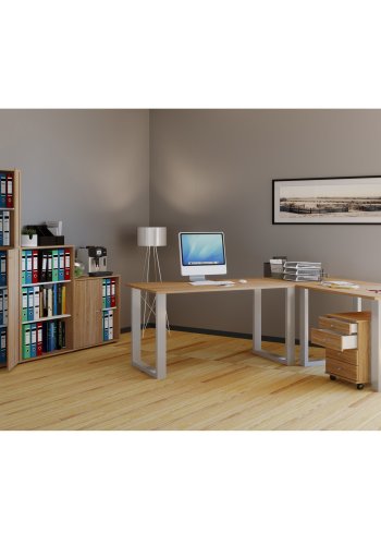 Lona U-foot hjrne skrivebord - naturlig tre og slvgr metall (190x130x50) 