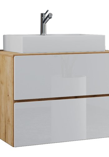 Lendas S baderomsmbelsett - keramikk og hvit og naturlig melamin (sett med 2)