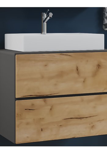 Lendas S baderomsmbelsett - keramikk og antrasittgr og naturlig melamin (sett med 2)