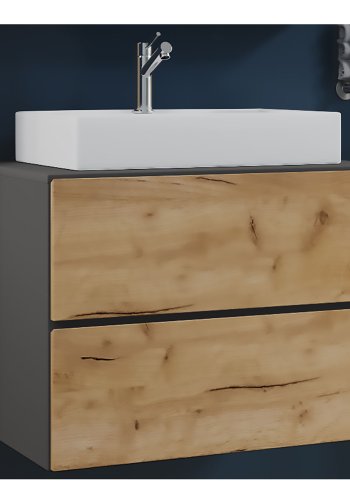 Lendas S baderomsmbelsett - keramikk og antrasittgr og naturlig melamin (sett med 2)