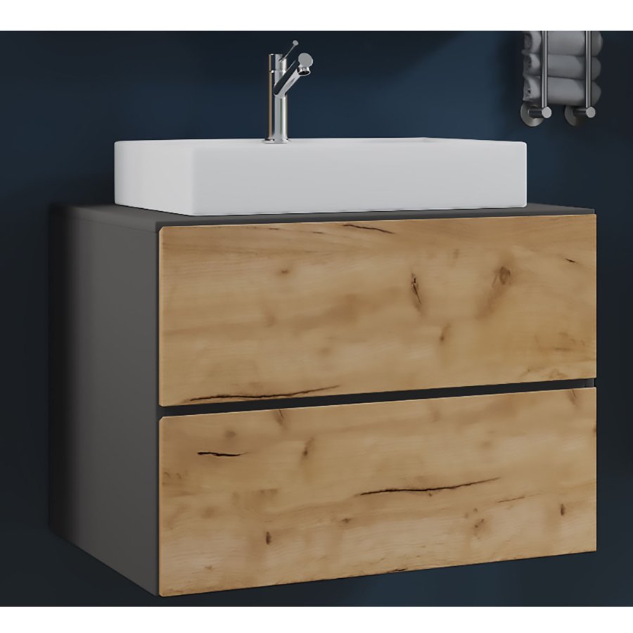 Lendas S baderomsmbelsett - keramikk og antrasittgr og naturlig melamin (sett med 2)