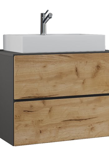 Lendas S baderomsmbelsett - keramikk og antrasittgr og naturlig melamin (sett med 2)