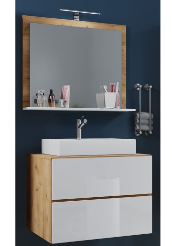 Lendas M baderomsmbelsett - speilglass, keramikk og hvit og naturlig melamin (sett med 3)