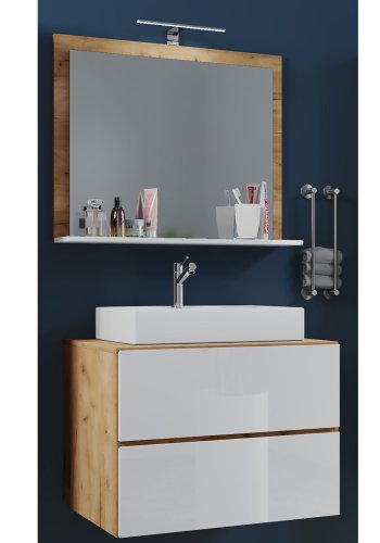 Lendas M baderomsmbelsett - speilglass, keramikk og hvit og naturlig melamin (sett med 3)