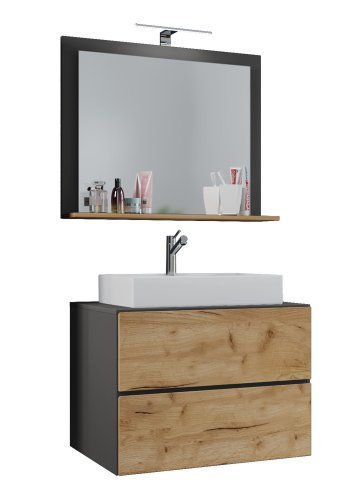 Lendas M baderomsmbelsett - speilglass, keramikk og antrasittgr og naturlig melamin (sett med 3)