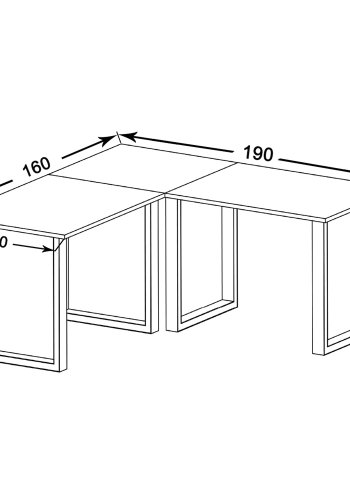 Lona U-ftter hjrne skrivebord - naturlig tre og slvgr metall (190x160x80)